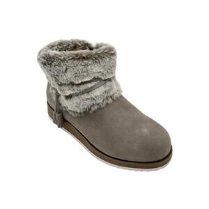 Mykos Women's Suede Boots with Faux Fur Collar Bailee Smoke - Medium